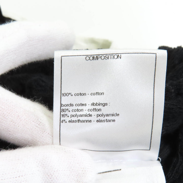 美品★CHANEL シャネル P72076 コットン100％ ココマークプレート付 クルーネック 長袖 リブニット ブラック ホワイト 38 伊製 正規品