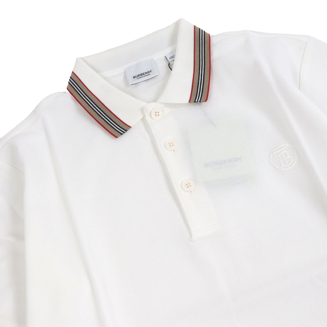 未使用品□BURBERRY バーバリー 8056225 コットン100％ TBロゴ刺繍 エンブロイダリー 半袖ポロシャツ カットソー ホワイト XS　正規品