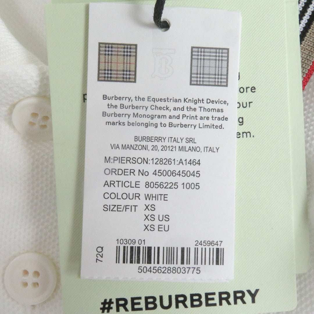未使用品□BURBERRY バーバリー 8056225 コットン100％ TBロゴ刺繍 エンブロイダリー 半袖ポロシャツ カットソー ホワイト XS　正規品