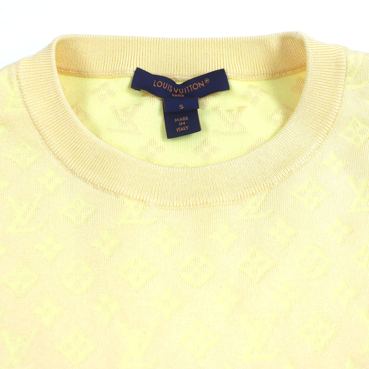 極美品▼LOUIS VUITTON ルイヴィトン 24SS シルク64% モノグラム クルーネック ニットセーター イエロー S 正規品 メンズOK