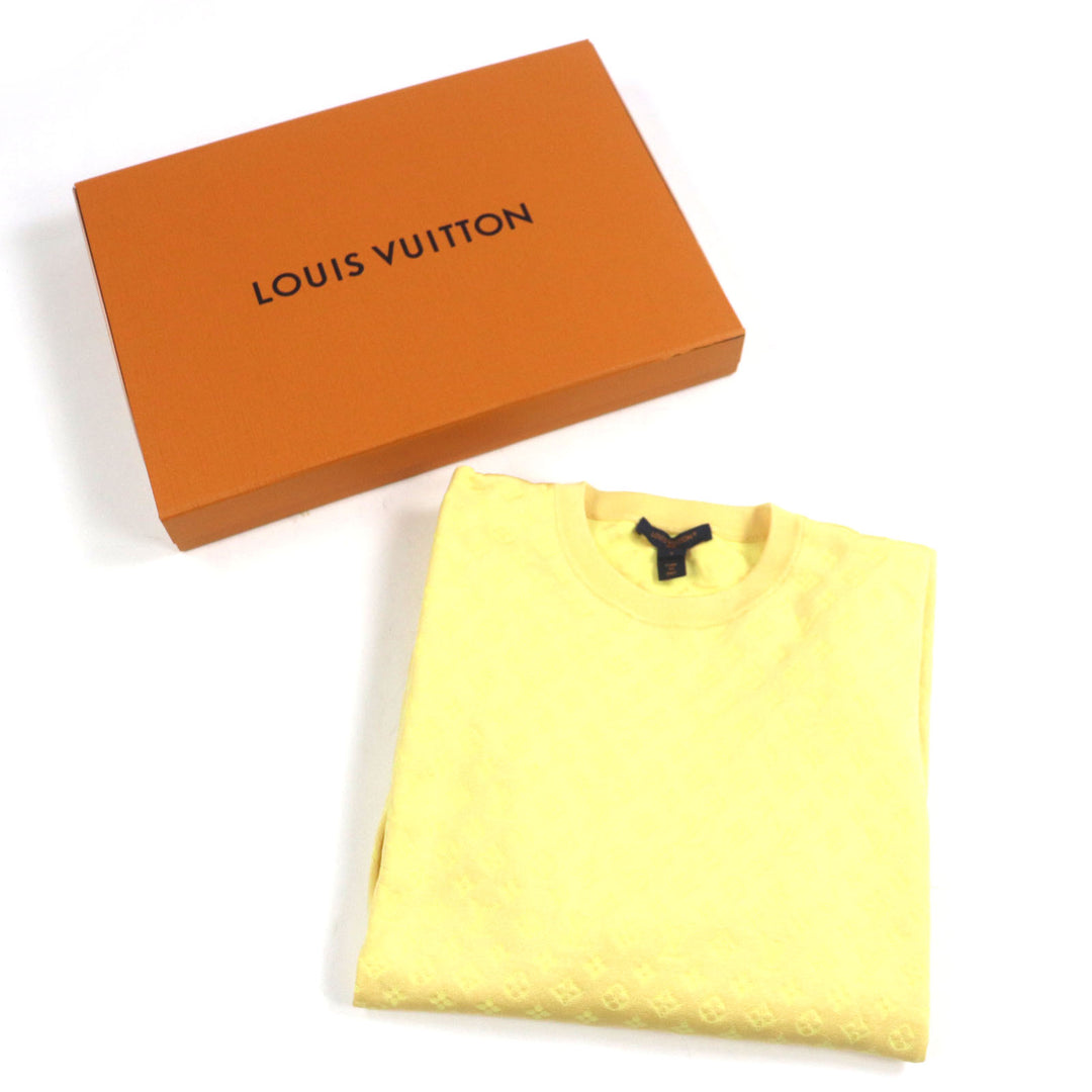 極美品▼LOUIS VUITTON ルイヴィトン 24SS シルク64% モノグラム クルーネック ニットセーター イエロー S 正規品 メンズOK