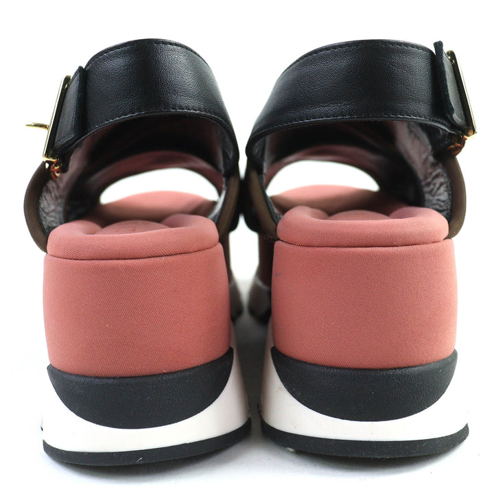 極美品△MARNI マルニ SAMA002708 レザー使い クロスストラップ 厚底 サンダル ブラック ピンク 37 保存袋付き イタリア製 レディース