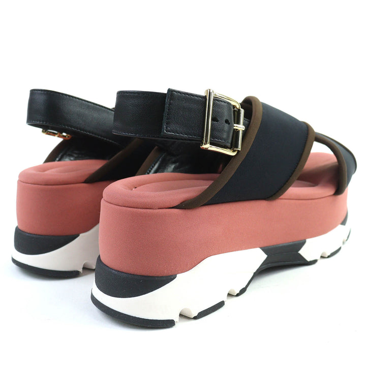 極美品△MARNI マルニ SAMA002708 レザー使い クロスストラップ 厚底 サンダル ブラック ピンク 37 保存袋付き イタリア製 レディース