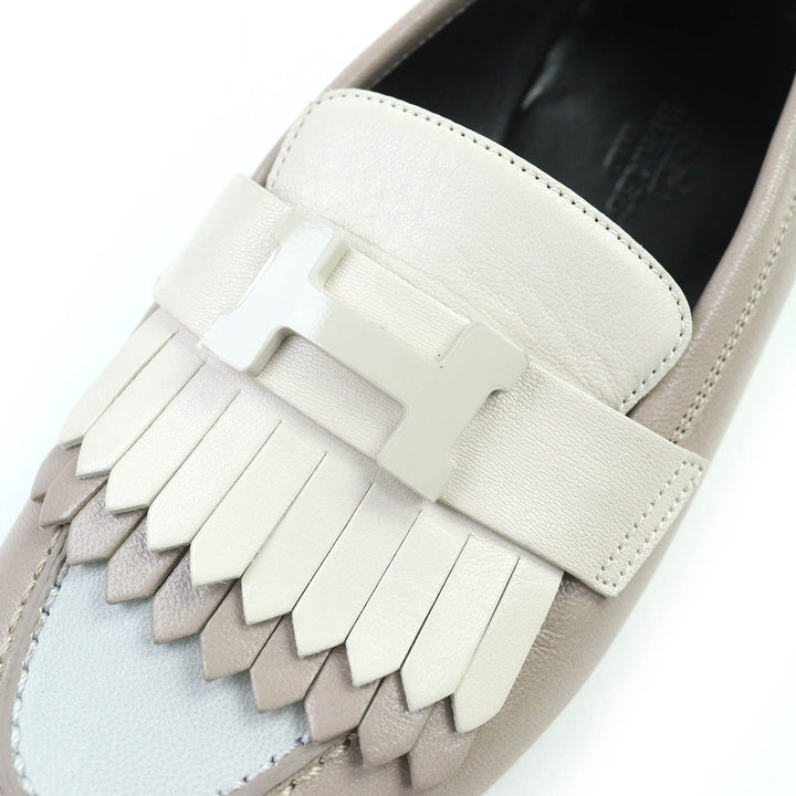 未使用品△HERMES エルメス 232136Z ロワイヤル Hロゴ モカシン レザー ローファー ベージュ系 36 保存袋付き イタリア製