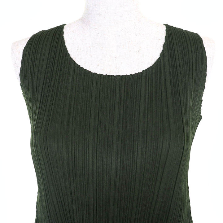 美品△PLEATS PLEASE プリーツプリーズ イッセイミヤケ PP51-JK141 ノースリーブ カットソー トップス カーキ 3 正規品 レディース
