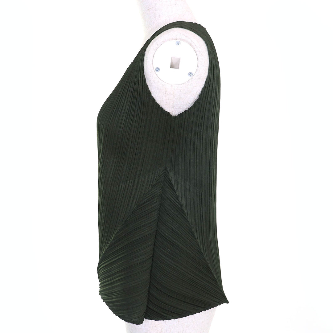 美品△PLEATS PLEASE プリーツプリーズ イッセイミヤケ PP51-JK141 ノースリーブ カットソー トップス カーキ 3 正規品 レディース
