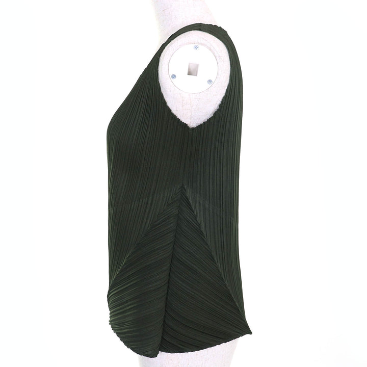 美品△PLEATS PLEASE プリーツプリーズ イッセイミヤケ PP51-JK141 ノースリーブ カットソー トップス カーキ 3 正規品 レディース