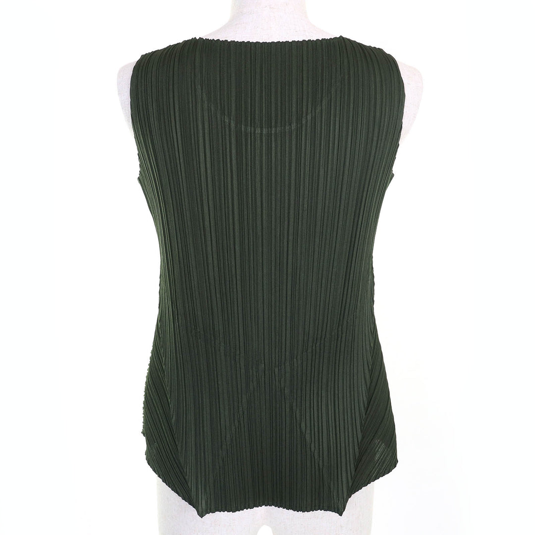 美品△PLEATS PLEASE プリーツプリーズ イッセイミヤケ PP51-JK141 ノースリーブ カットソー トップス カーキ 3 正規品 レディース