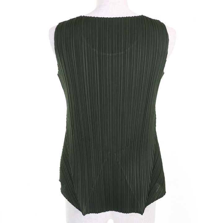 美品△PLEATS PLEASE プリーツプリーズ イッセイミヤケ PP51-JK141 ノースリーブ カットソー トップス カーキ 3 正規品 レディース