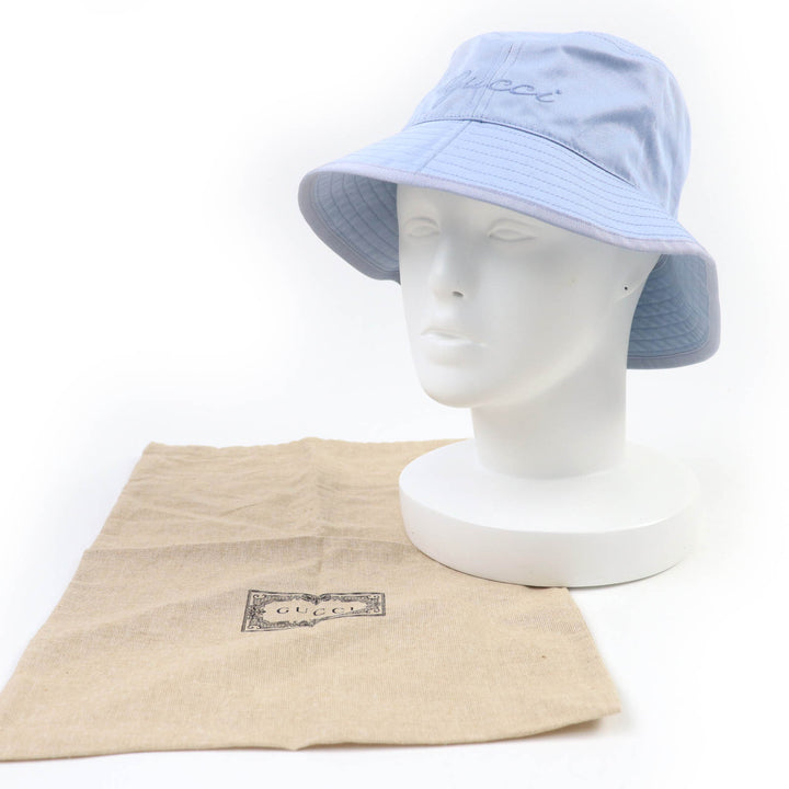 未使用品☆GUCCI グッチ 24SS 782733 ロゴ刺繍入り バケットハット ライトブルー S 保存袋付き イタリア製 正規品 レディース