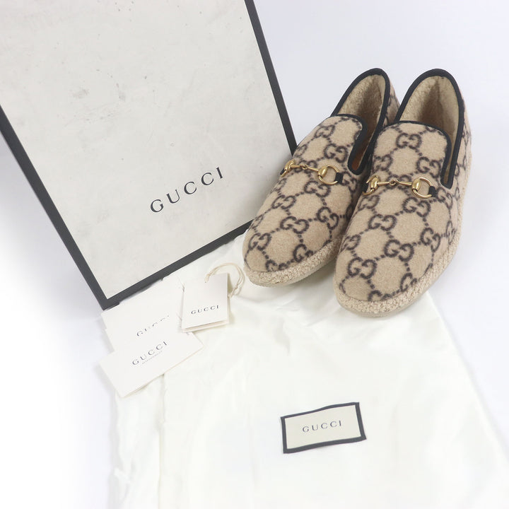 未使用品□GUCCI グッチ ムートン GGロゴ総柄 ホースビット ムートンライニング スリッポン ベージュ 11 保存袋付き イタリア製 メンズ