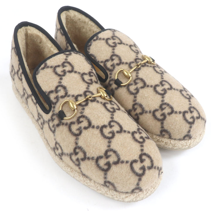 未使用品□GUCCI グッチ ムートン GGロゴ総柄 ホースビット ムートンライニング スリッポン ベージュ 11 保存袋付き イタリア製 メンズ