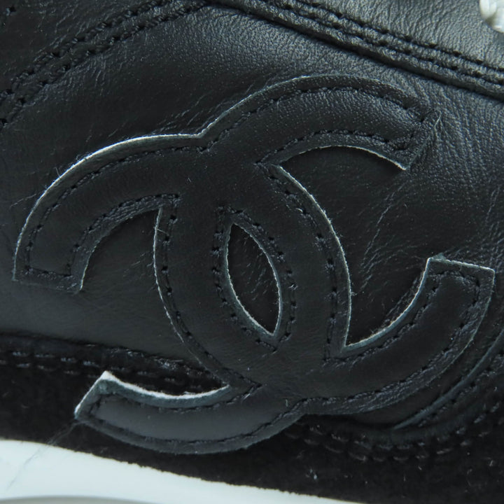良品☆CHANEL シャネル G46372 ココマーク マトラッセ レースアップ レザー ローカットスニーカー ブラック 35 イタリア製 レディース