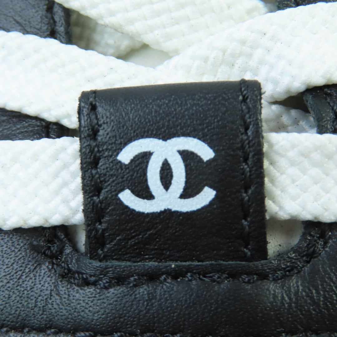 良品☆CHANEL シャネル G46372 ココマーク マトラッセ レースアップ レザー ローカットスニーカー ブラック 35 イタリア製 レディース