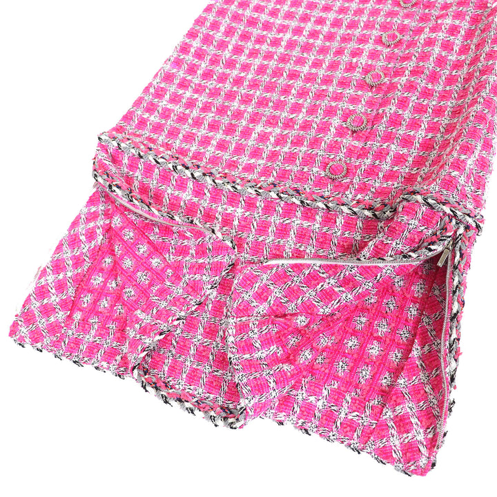 未使用品△CHANEL シャネル P49180 ココボタン メタリック トリム 半袖 ツイード ワンピース ピンク 34 イタリア製 正規品 レディース
