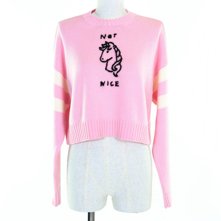 美品◇MIUMIU ミュウミュウ MML188 ウール100% ユニコーン クロップド 長袖 ニット セーター ピンク 36 イタリア製 正規品 レディース