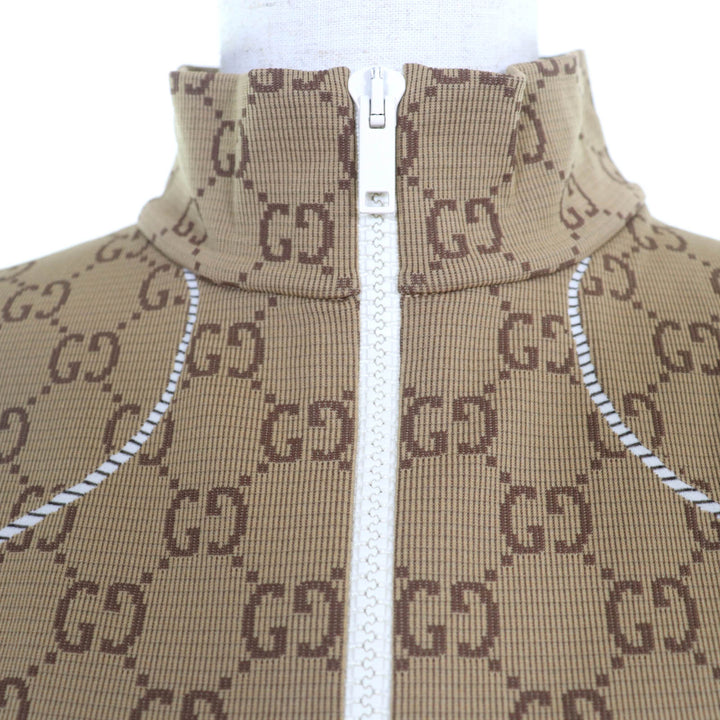 未使用品☆GUCCI グッチ 23SS 715524 GG柄 クロップド丈 フロントZIP 長袖 トップス ブラウン M イタリア製 正規品 レディース