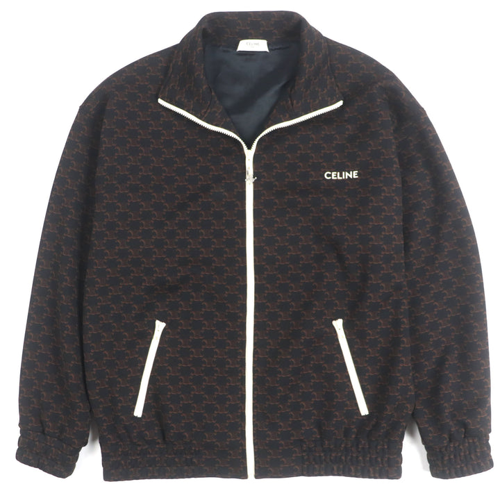 極美品▼CELINE セリーヌ 23SS 2Y74A366 モノグラム トリオンフ チャーム ロゴ刺繍 ZIPUP トラックスーツジャケット ブラウン S 正規品