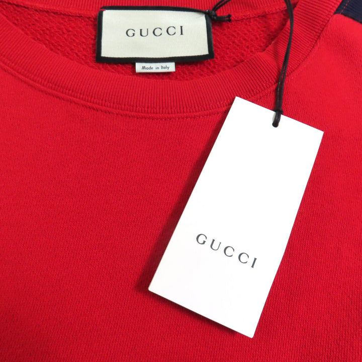 未使用品◇GUCCI グッチ 502126-X9N23 コットン ウェブライン スウェット ツイード切替 ワンピース 赤 M イタリア製 正規品 レディース