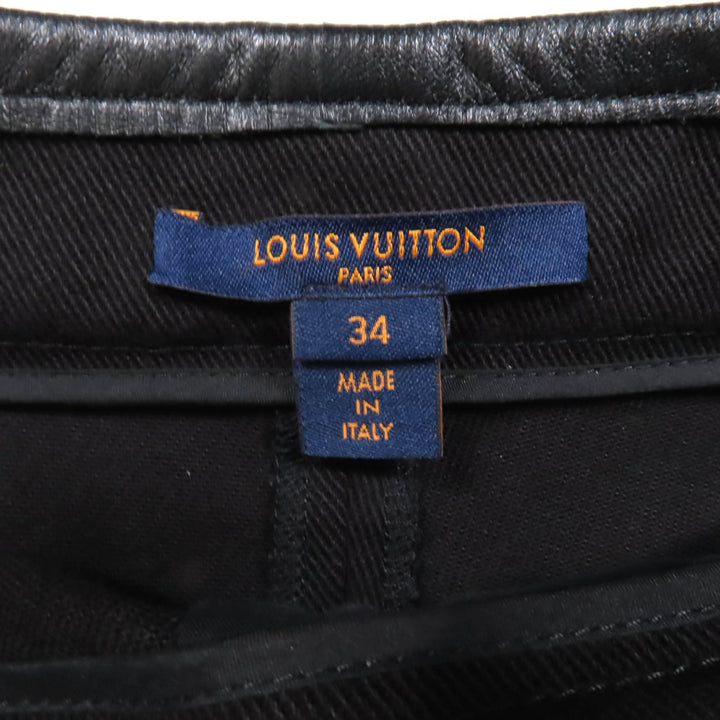 極美品◇LOUIS VUITTON ルイヴィトン 23SS ラムレザーパイピング LVプレート ロゴボタン ショートパンツ ブラック 34 イタリア製 正規品