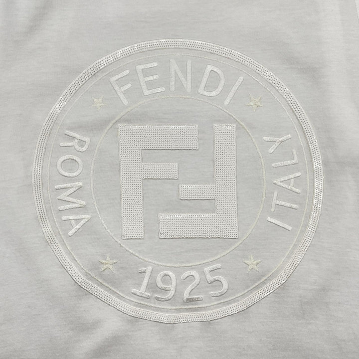 美品▲FENDI フェンディ FS7111 ズッカ柄 ロゴ入り バックフリンジデザイン 半袖Ｔシャツ ホワイト XXS 日本Sサイズ相当 正規品