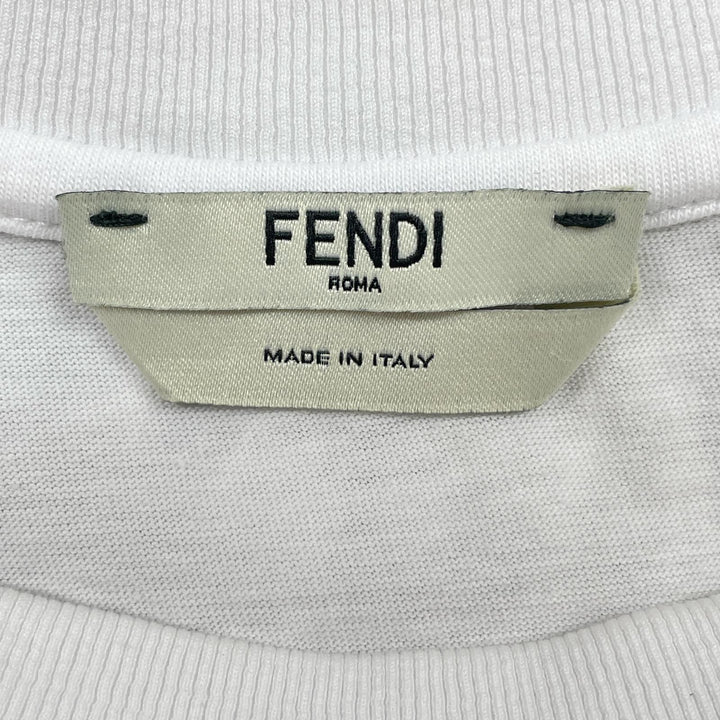 美品▲FENDI フェンディ FS7111 ズッカ柄 ロゴ入り バックフリンジデザイン 半袖Ｔシャツ ホワイト XXS 日本Sサイズ相当 正規品