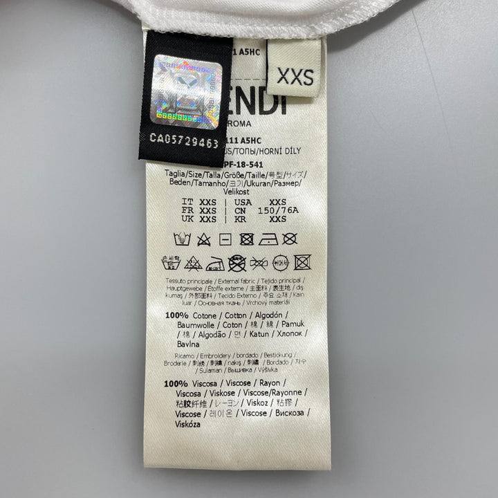 美品▲FENDI フェンディ FS7111 ズッカ柄 ロゴ入り バックフリンジデザイン 半袖Ｔシャツ ホワイト XXS 日本Sサイズ相当 正規品