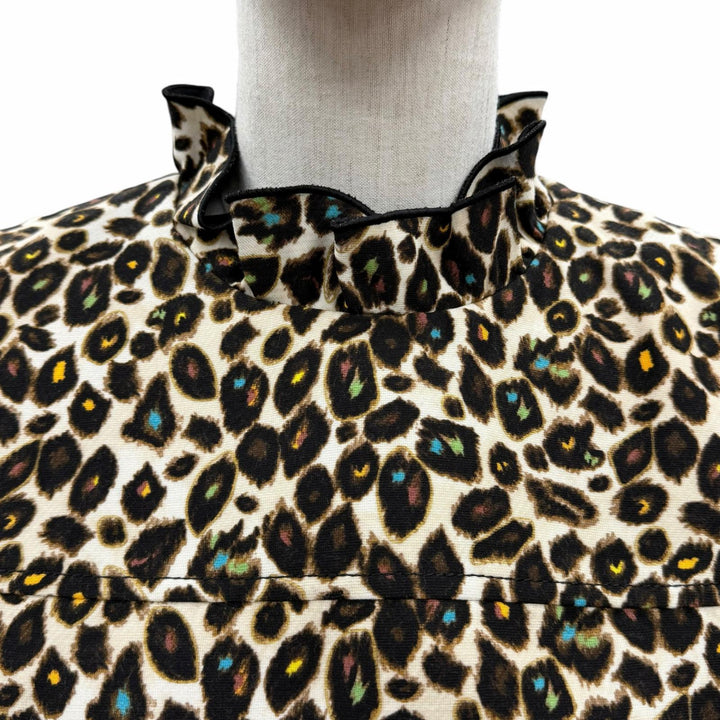 極美品◇LOUIS VUITTON ルイヴィトン ウール シルク レオパード柄 フリルカラー ノースリ ワンピース 40 イタリア製 正規品 レディース