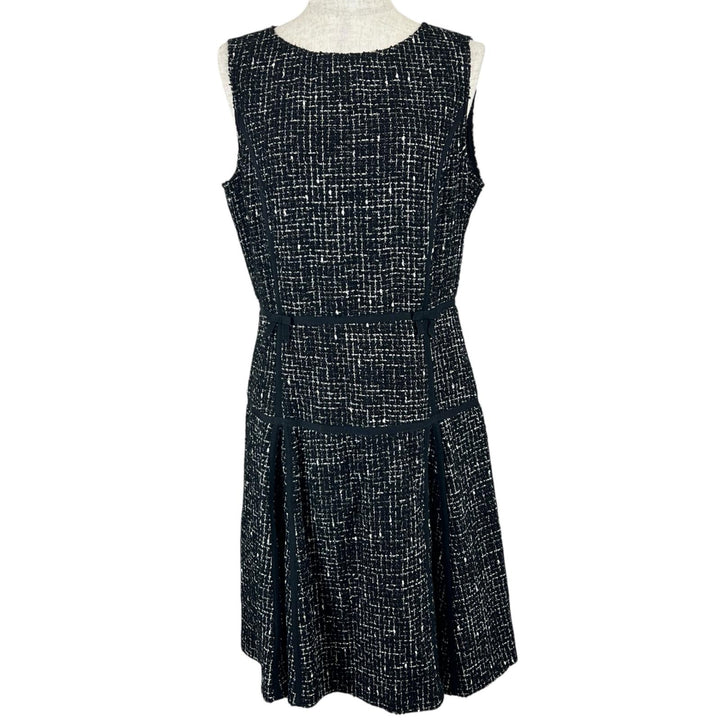 美品▲RED VALENTINO レッドヴァレンティノ FR3VS585-V02332R リボン付き ツイード ノースリワンピース ブラック 42 ハンガー付 正規品