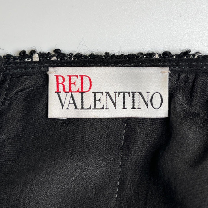 美品▲RED VALENTINO レッドヴァレンティノ FR3VS585-V02332R リボン付き ツイード ノースリワンピース ブラック 42 ハンガー付 正規品