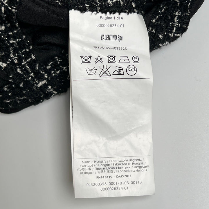 美品▲RED VALENTINO レッドヴァレンティノ FR3VS585-V02332R リボン付き ツイード ノースリワンピース ブラック 42 ハンガー付 正規品