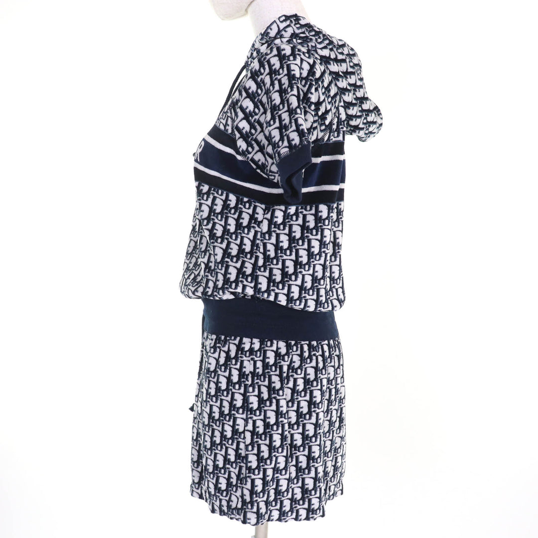 極美品☆Christian Dior クリスチャンディオール 21SS 123R02A4022 オブリーク ベロア パーカードレス ワンピース ネイビー XS 正規品
