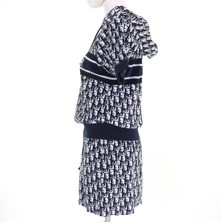 極美品☆Christian Dior クリスチャンディオール 21SS 123R02A4022 オブリーク ベロア パーカードレス ワンピース ネイビー XS 正規品