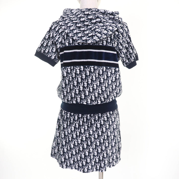 極美品☆Christian Dior クリスチャンディオール 21SS 123R02A4022 オブリーク ベロア パーカードレス ワンピース ネイビー XS 正規品