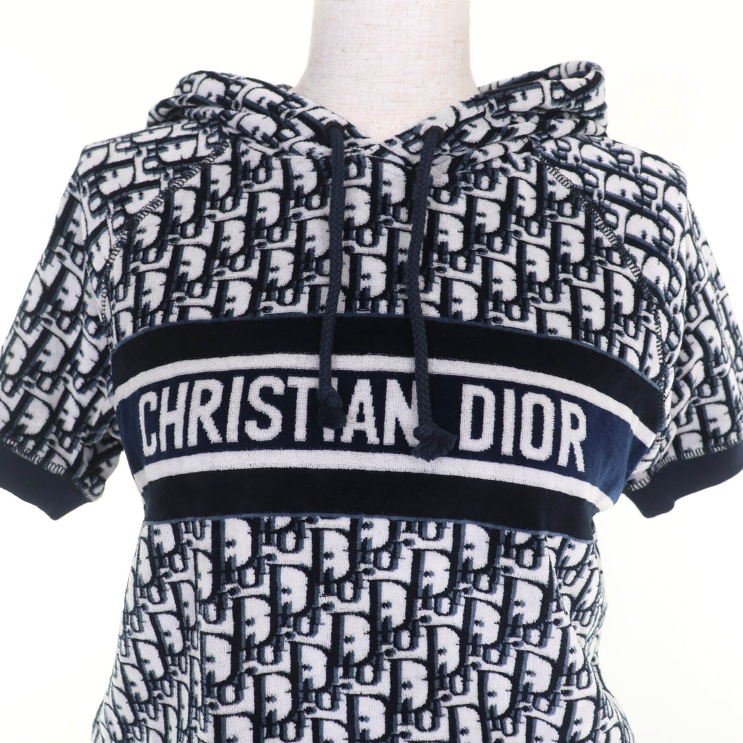 極美品☆Christian Dior クリスチャンディオール 21SS 123R02A4022 オブリーク ベロア パーカードレス ワンピース ネイビー XS 正規品