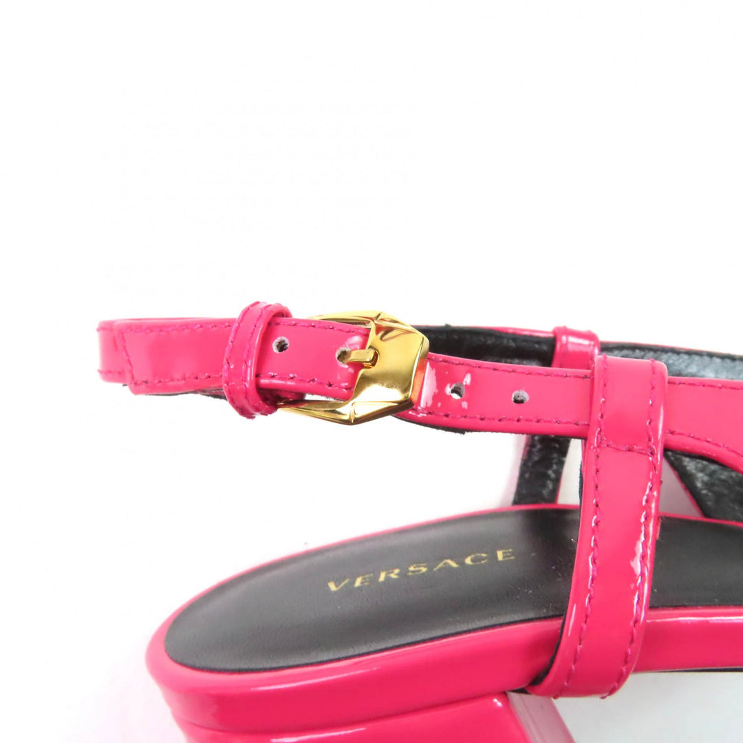 未使用品★VERSACE ヴェルサーチ メデューサ 　バックストラップ スクエアトゥ チャンキーヒール パテントレザー パンプス36 保存袋付