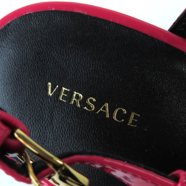 未使用品★VERSACE ヴェルサーチ メデューサ 　バックストラップ スクエアトゥ チャンキーヒール パテントレザー パンプス36 保存袋付