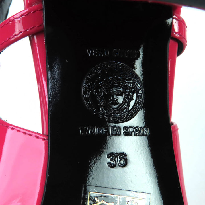 未使用品★VERSACE ヴェルサーチ メデューサ 　バックストラップ スクエアトゥ チャンキーヒール パテントレザー パンプス36 保存袋付