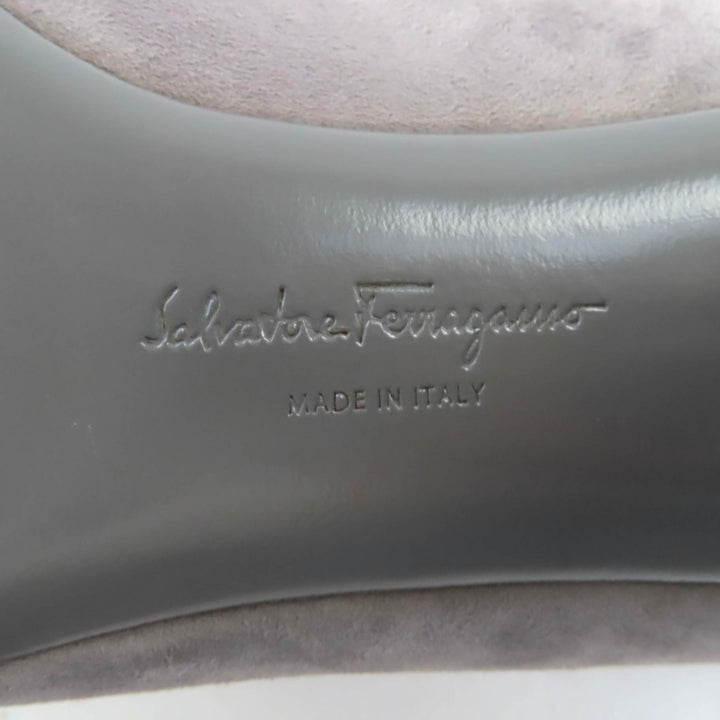 極美品◇Salvatore Ferragamo サルヴァトーレフェラガモ 07366 ラウンドトゥ フラワーヒール スウェードレザー パンプス グレー 7 伊製