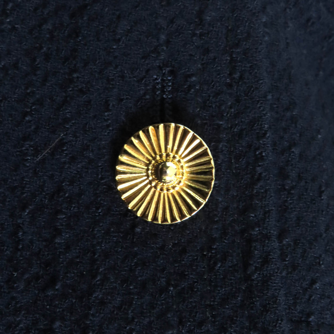 極美品★シャネルブティック ヴィンテージ 90年代 金ボタン付 ノーカラー フロントオープン ツイードジャケット＋スカート スーツ 紺 36