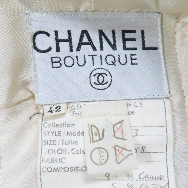美品☆CHANEL シャネル ヴィンテージ 018 28363 90年代 ココマークボタン ベルト付 ツイード ジャケット スカート セットアップ 42 仏製