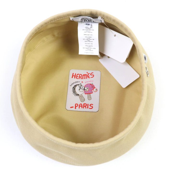 未使用品☆HERMES エルメス 2024年製 241067N コットン100％ シルバー金具 シェーヌダンクル・シェル金具 ベレー帽 ベージュ 58 正規品