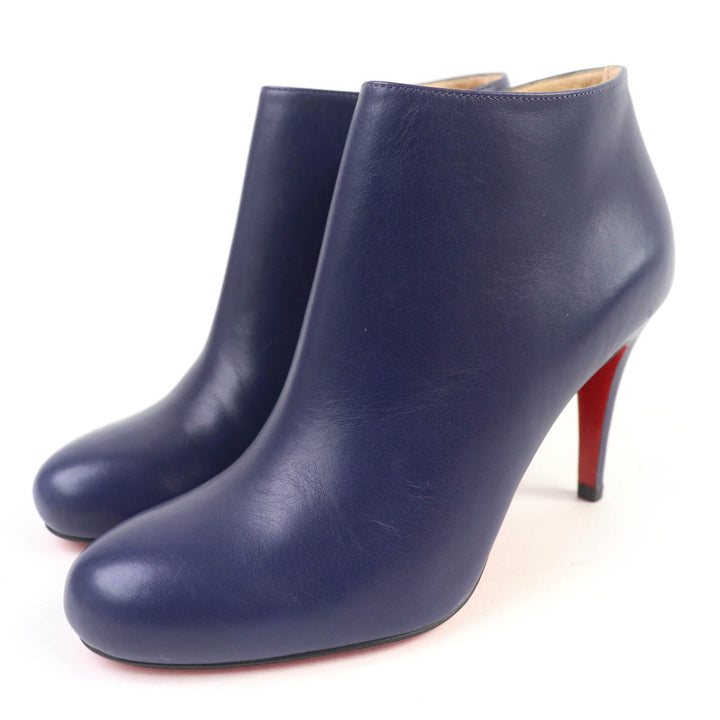 極美品☆Christian Louboutin クリスチャンルブタン ラウンドトゥ サイドZIP レザー ブーティ パープル 35.5 イタリア製 レディース