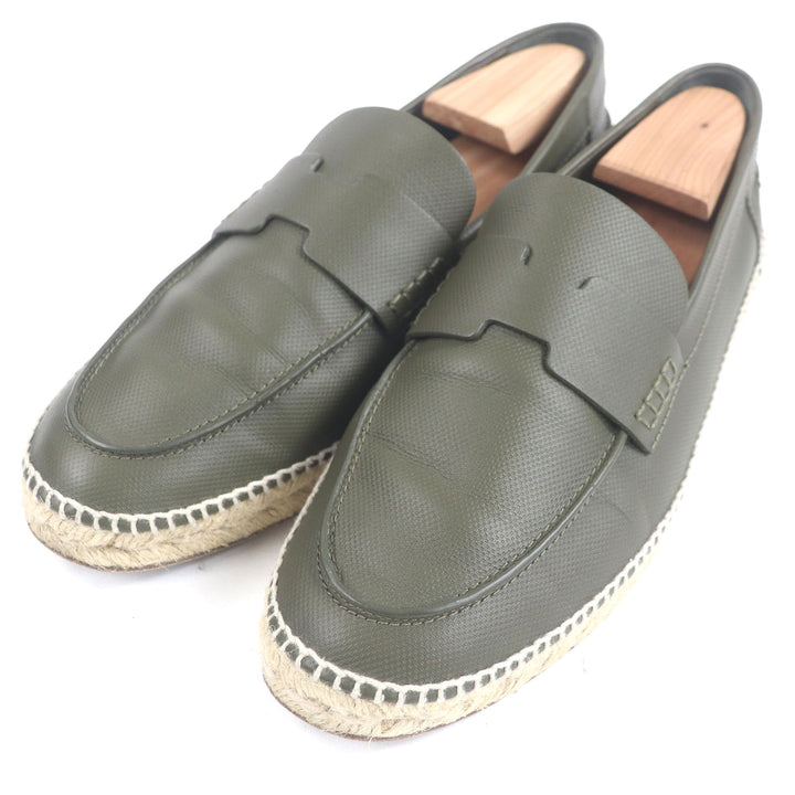 美品□HERMES エルメス 21SS 型番 211886 トリップ レザー Hロゴモチーフ エスパドリーユ モカシン カーキ 41 保存袋付き メンズ