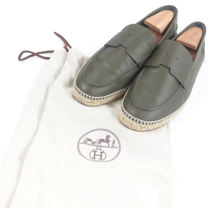 美品□HERMES エルメス 21SS 型番 211886 トリップ レザー Hロゴモチーフ エスパドリーユ モカシン カーキ 41 保存袋付き メンズ