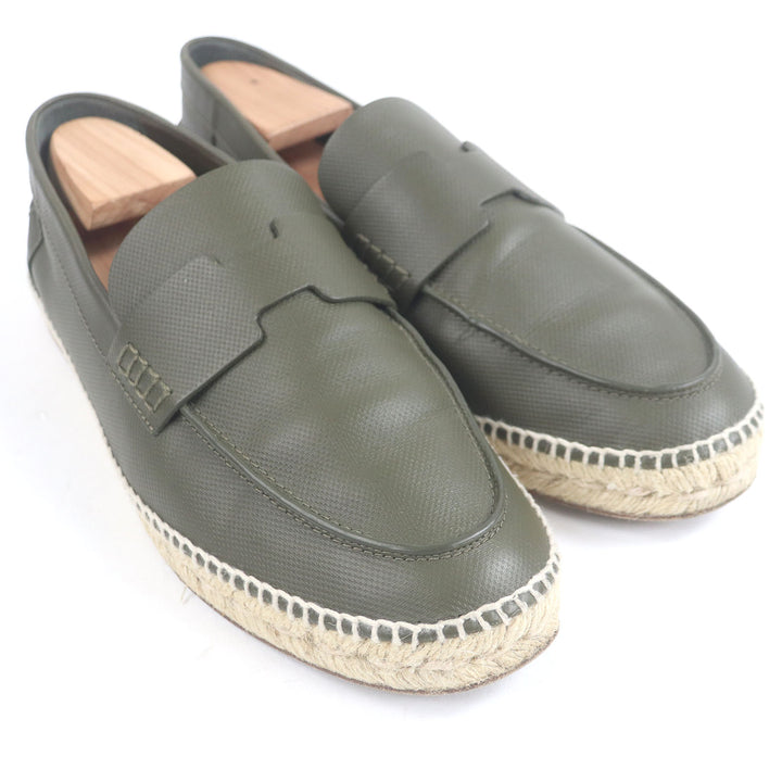 美品□HERMES エルメス 21SS 型番 211886 トリップ レザー Hロゴモチーフ エスパドリーユ モカシン カーキ 41 保存袋付き メンズ