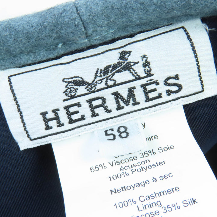 極美品☆HERMES エルメス サントノーレ カシミヤ100％ セリエ金具 裏地H柄 帽子 ベレー帽 ブルーグレー系 58 伊製 正規品 レディース