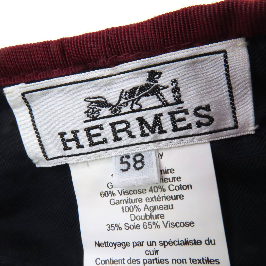 極美品☆HERMES エルメス サントレーノ カシミヤ100％ シルバー金具 セリエ金具 ベレー帽 ブラウン 58 イタリア製 正規品 レディース