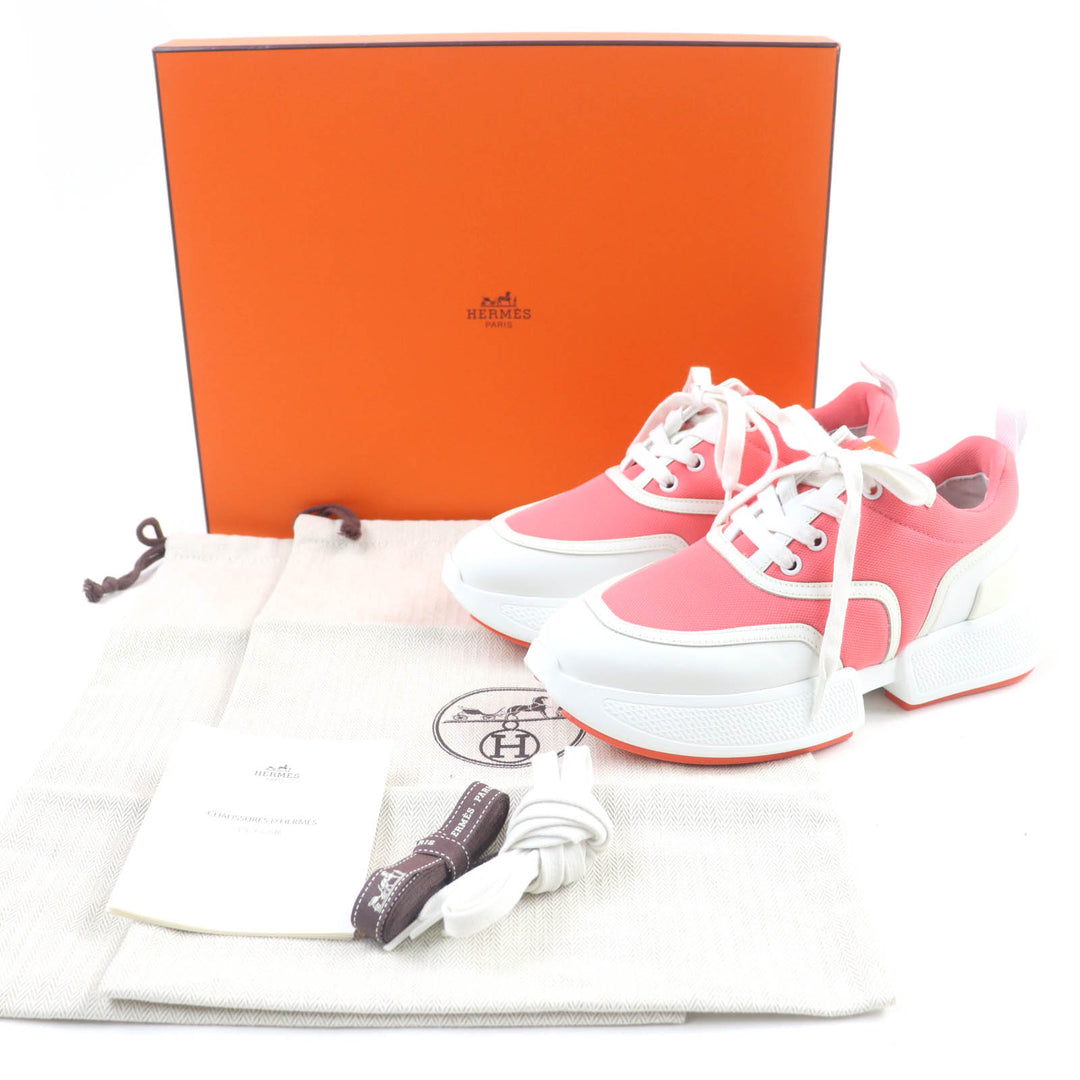 極美品☆HERMES エルメス 24SS ギガ レザー レースアップ ローカットスニーカー ホワイト ピンク 36 箱・保存袋付 イタリア製 レディース