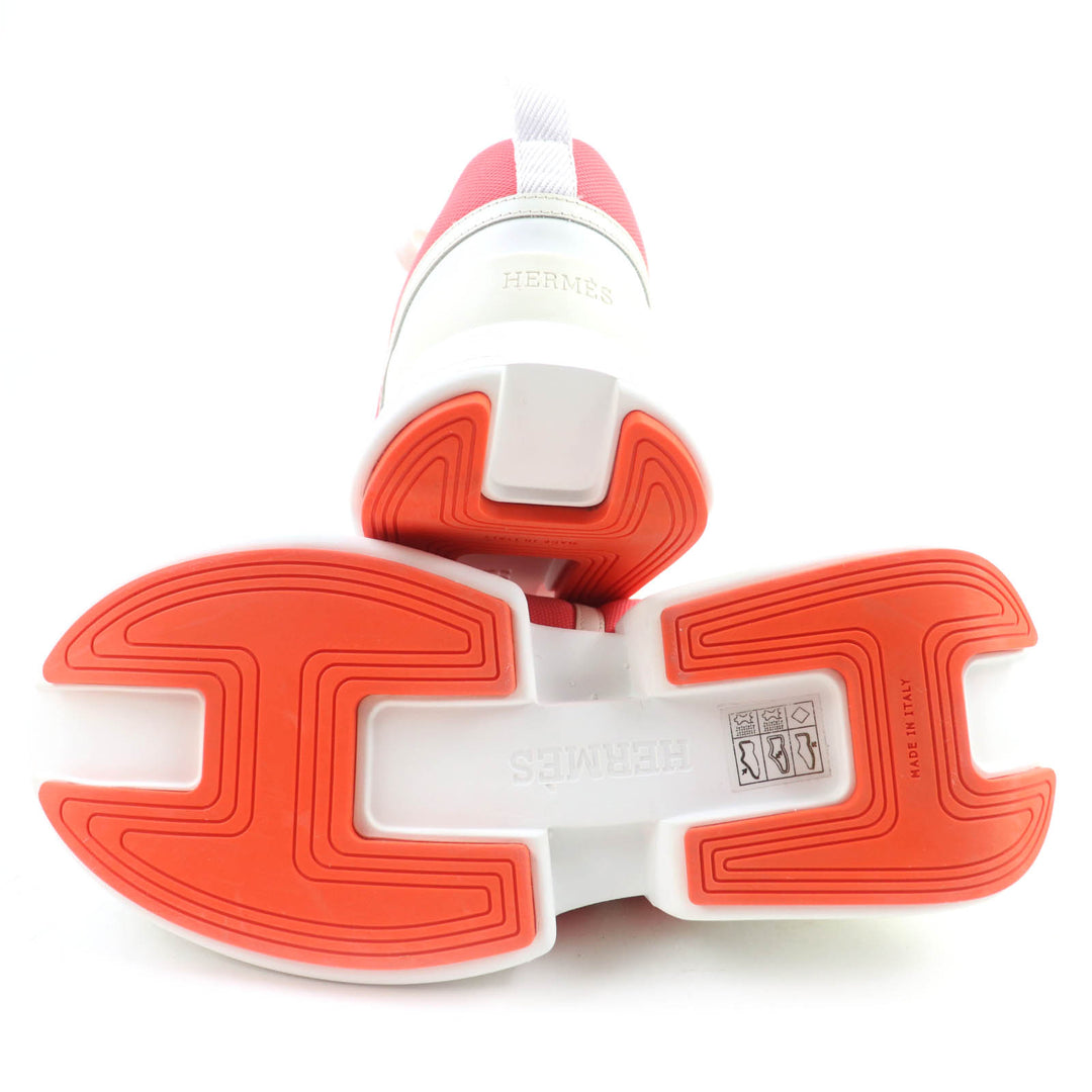 極美品☆HERMES エルメス 24SS ギガ レザー レースアップ ローカットスニーカー ホワイト ピンク 36 箱・保存袋付 イタリア製 レディース